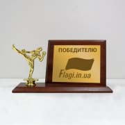Металевий диплом на дерев&rsquo;яній основі із статуеткою "Кікбоксинг"